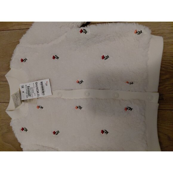 First Impressions Baby Girl Embroidered Faux Sherpa Jacket 12 Months Off White - Picture 2 of 7